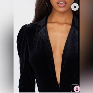 Long Sleeve Bodysuit. Black Velvet Plunge Neck Bodysuit.